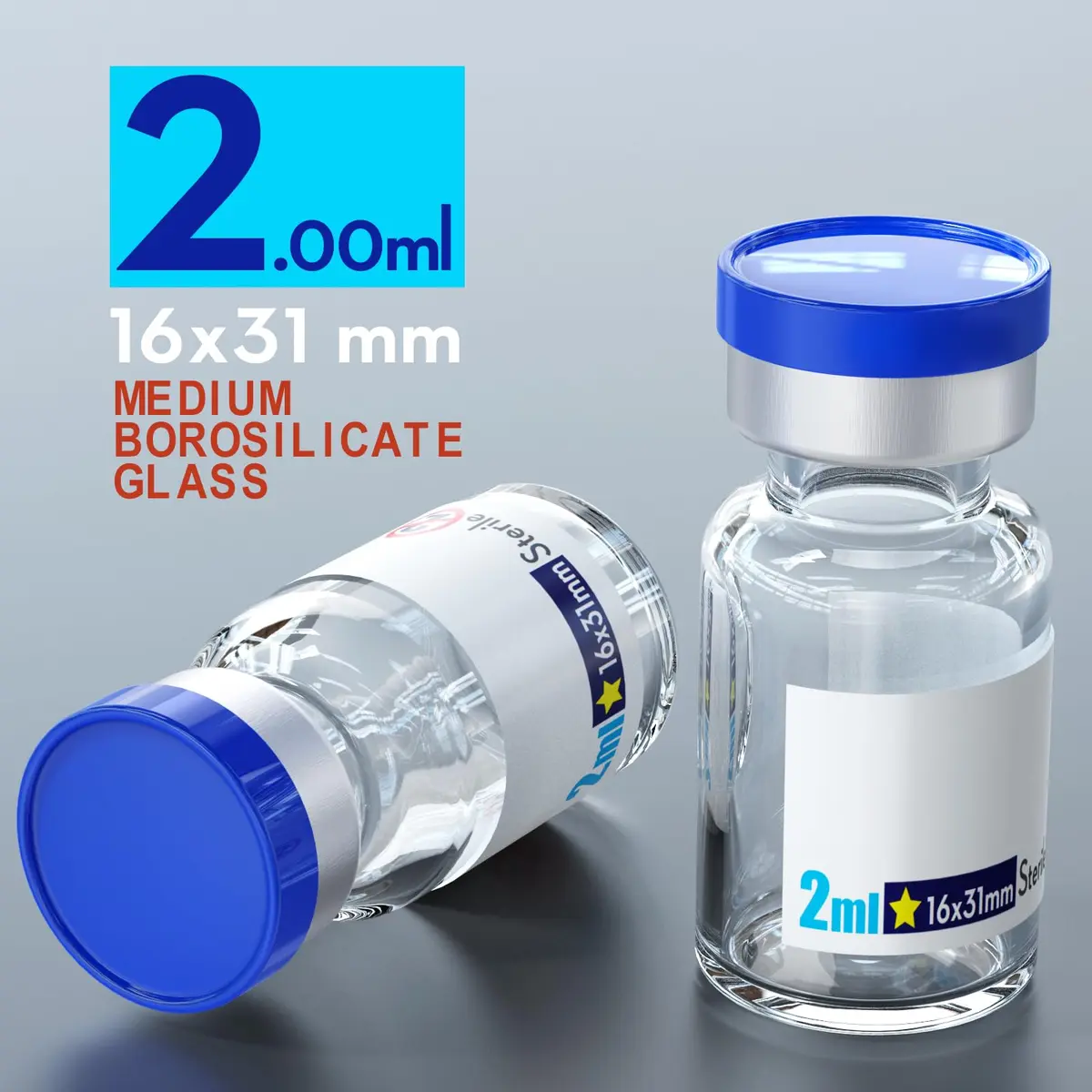KSIITEKSLAB Sterile 2ml Sample Vials with Aluminum Cap | Self-Healing Glass Labware for Scientific Use - view 2