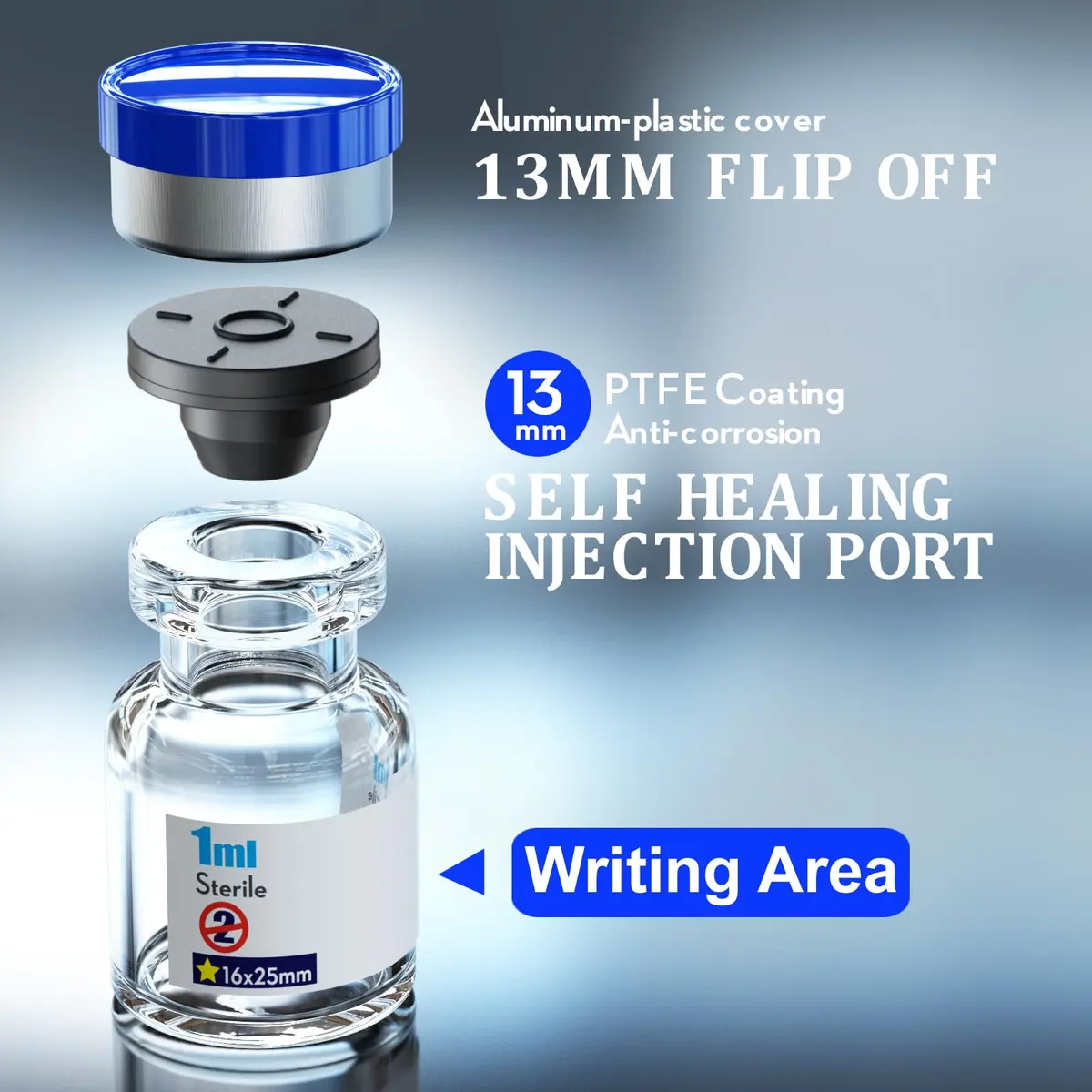 KSIITEKSLAB Sterile Empty Vials with Self Healing Injection Port 1ml (0.034 Fl Oz) Clear | Pack of 10 - view 3