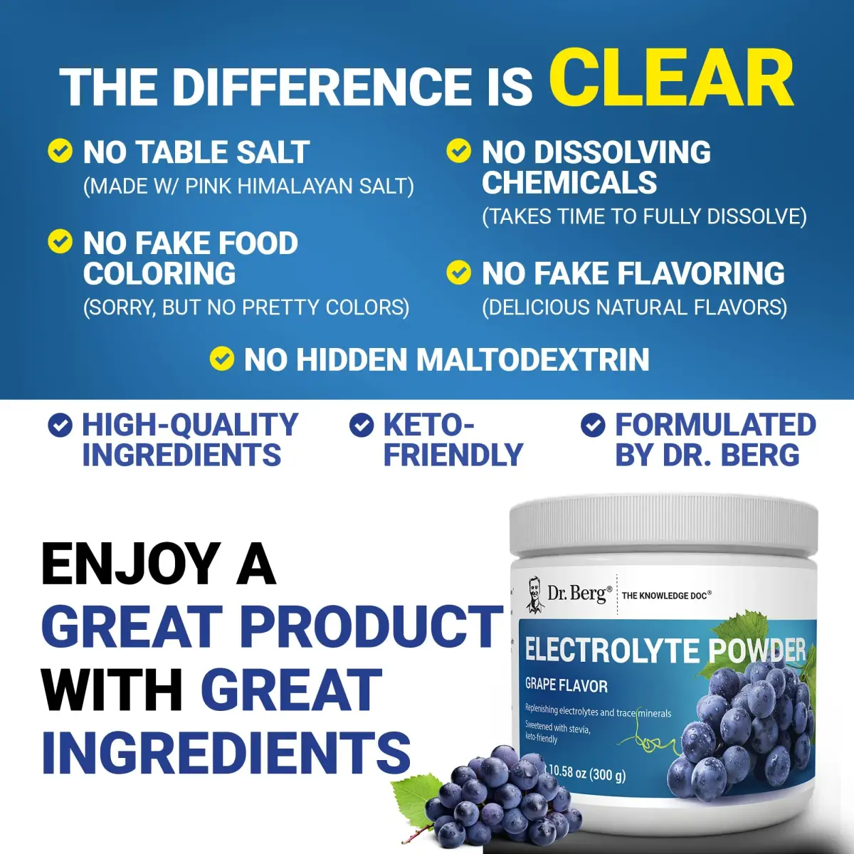 Dr. Berg Nutritionals Zero Sugar Hydration Keto Electrolyte Powder | 1000 mg Potassium & Pink Himalayan Salt (304g/10.55oz) - view 5
