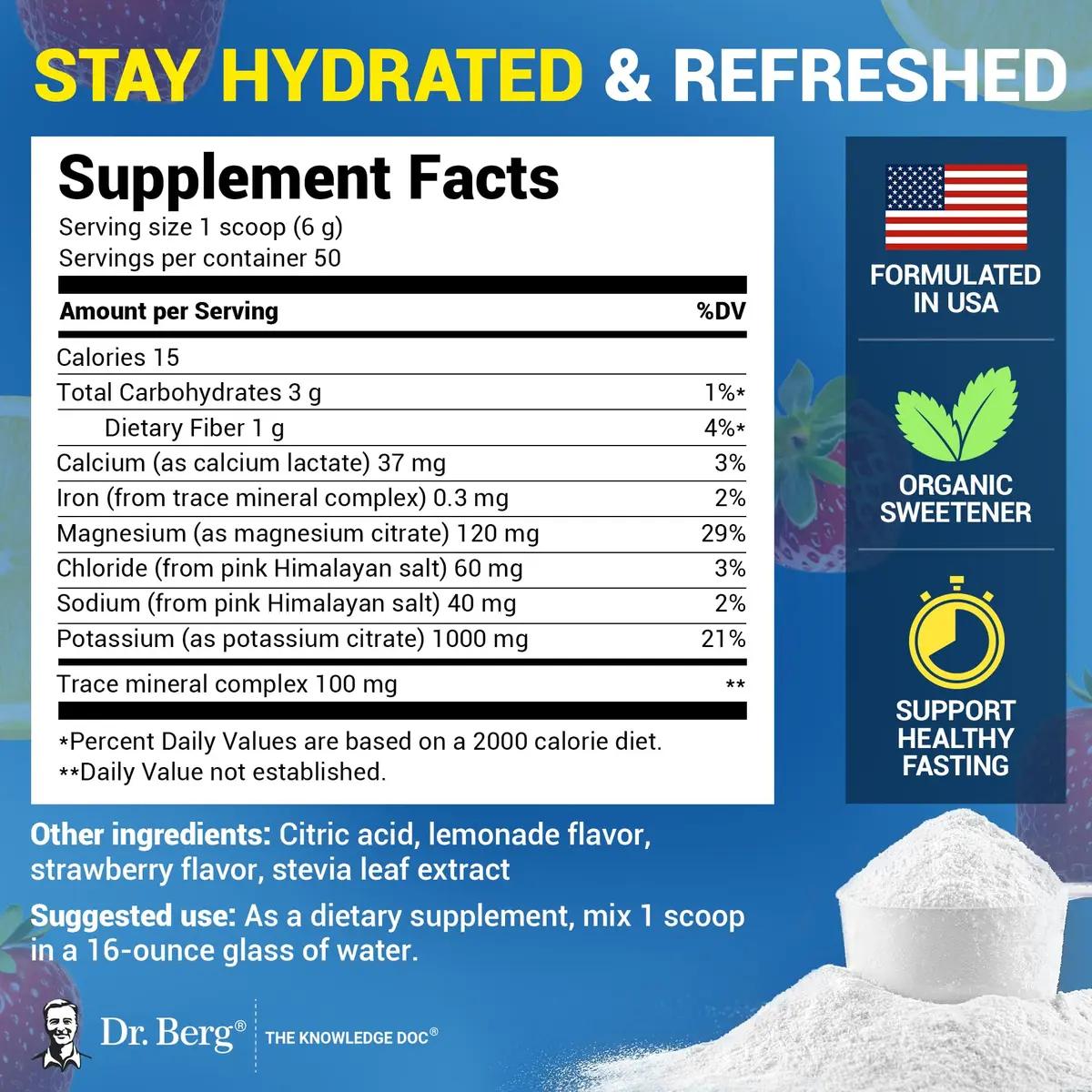 Dr. Berg Zero Sugar Hydration Keto Electrolyte Powder 300g | Supports Ketosis & Hydration - view 2