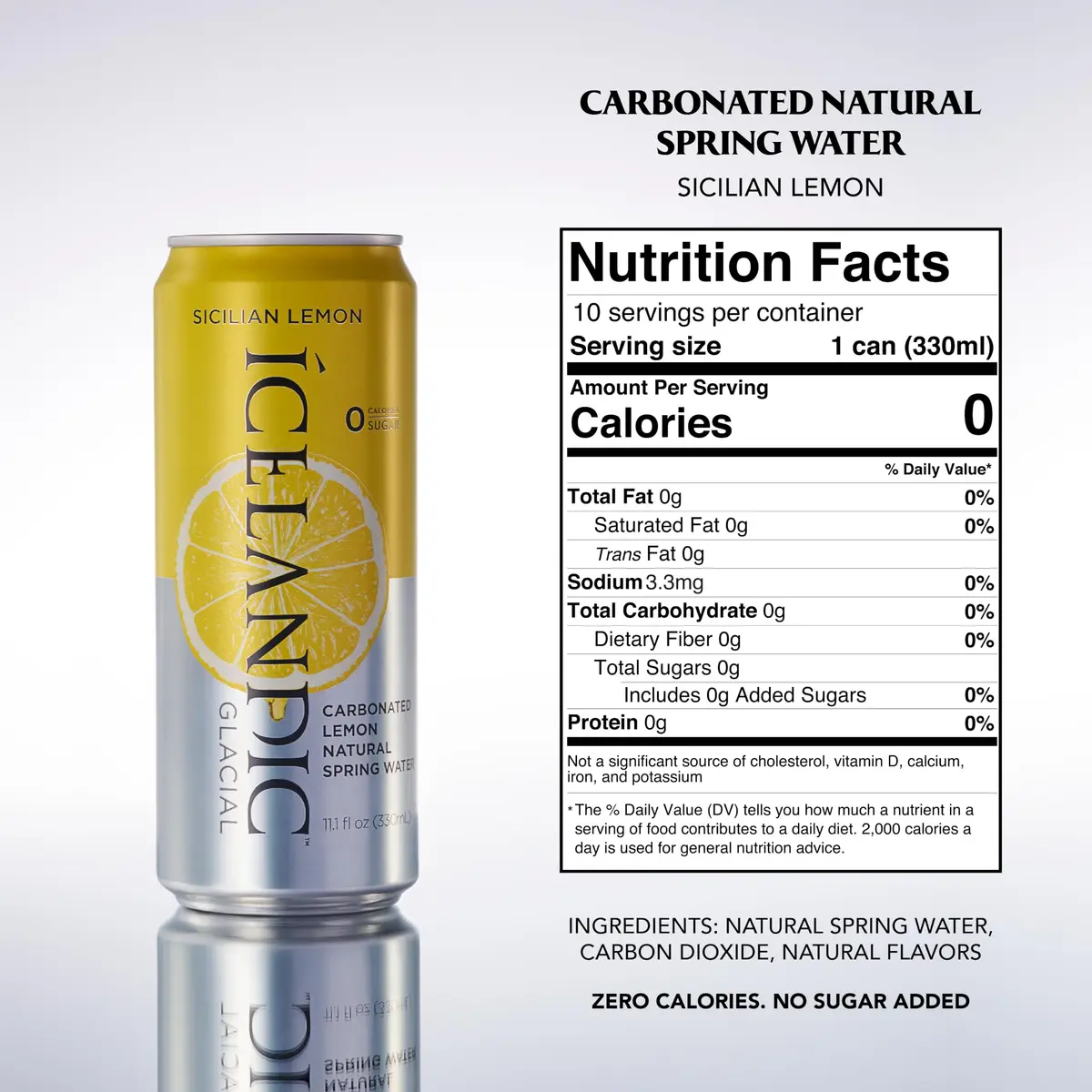 Icelandic Glacial Sparkling Water, Sicilian Lemon, 330mL | Naturally Low Mineral & Alkaline pH 8.4 - view 2