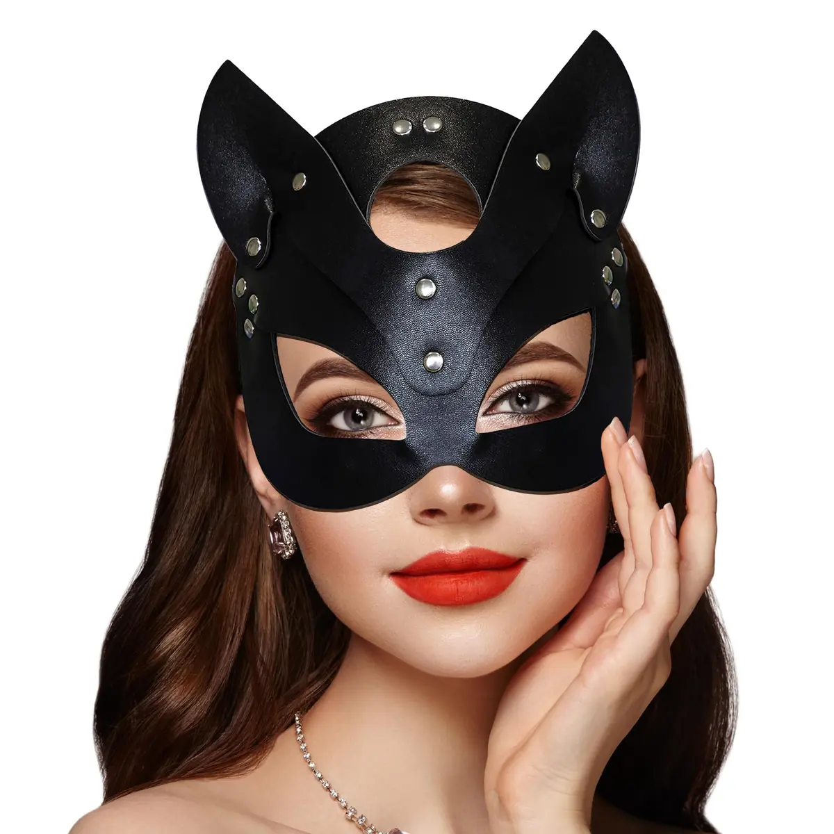 Takmor Cat Woman Mask for Adults Women, Adjustable Black Fox Mask | Punk Style - main product image