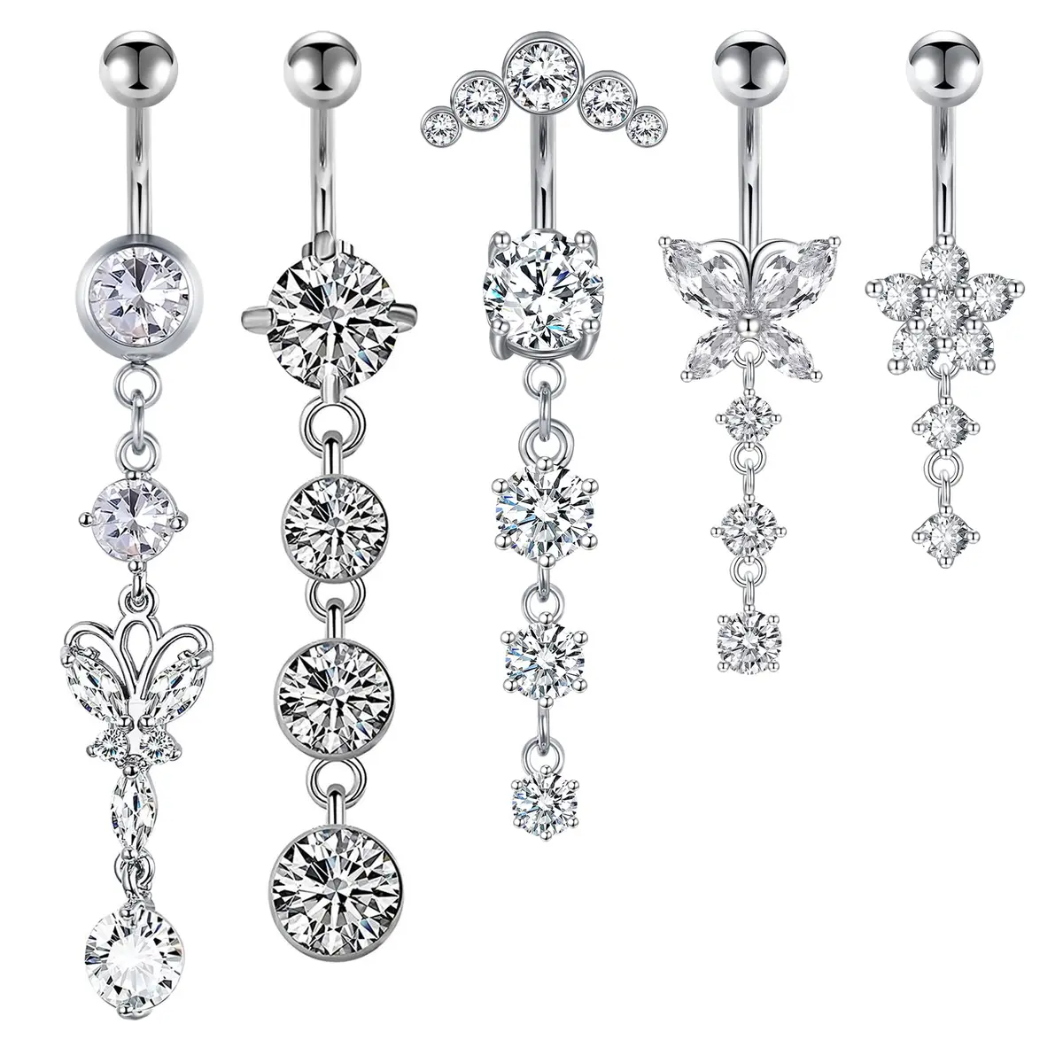LAURITAMI 14G Dangle Belly Button Rings Surgical Steel CZ Silver Rose Gold | Lightweight & Secure - main product image