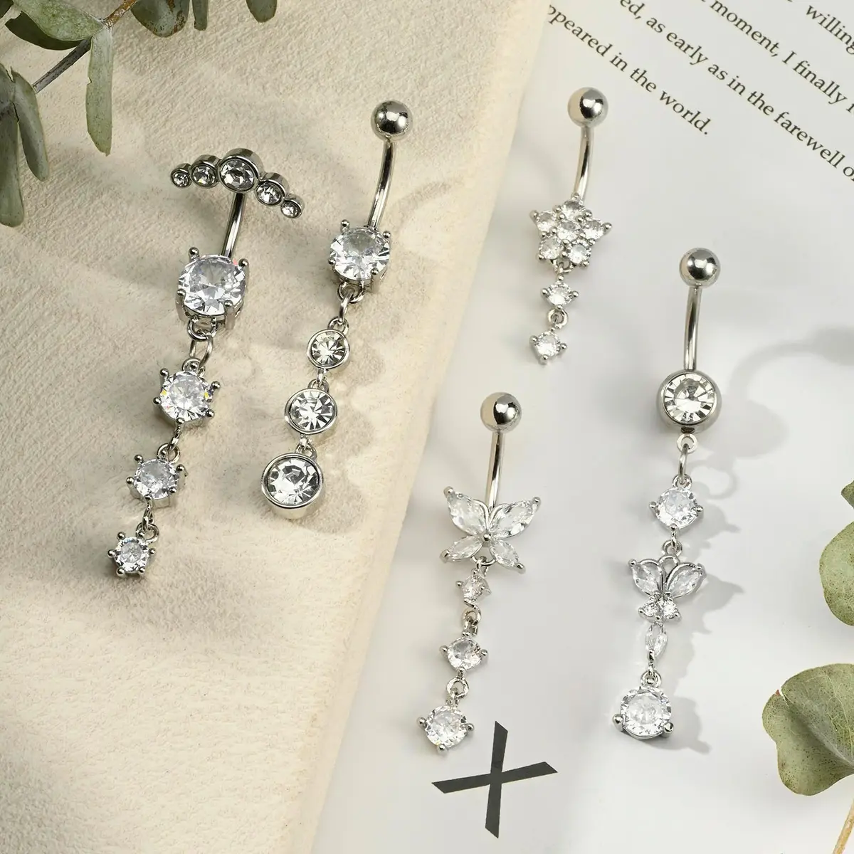 LAURITAMI 14G Dangle Belly Button Rings Surgical Steel CZ Silver Rose Gold | Lightweight & Secure - view 9