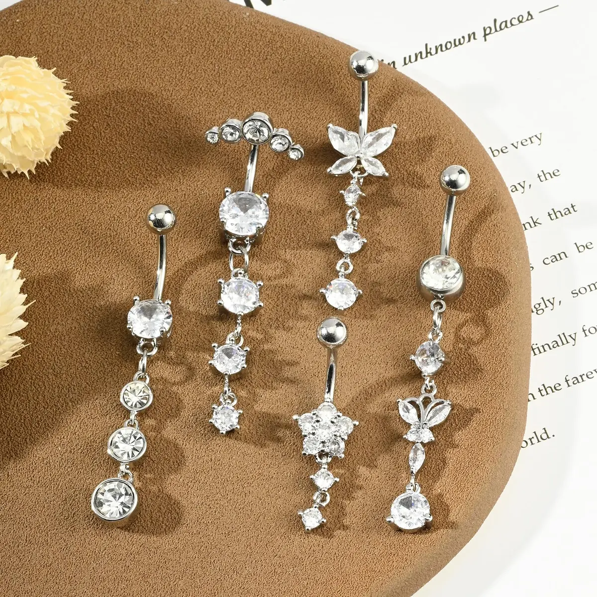 LAURITAMI 14G Dangle Belly Button Rings Surgical Steel CZ Silver Rose Gold | Lightweight & Secure - view 11