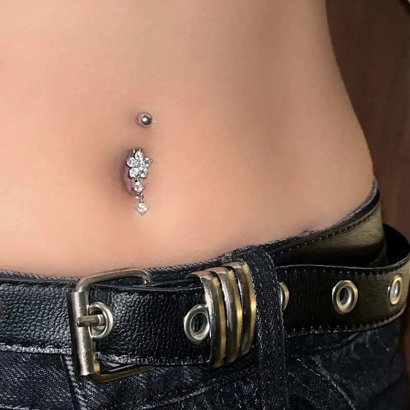 LAURITAMI 14G Dangle Belly Button Rings Surgical Steel CZ Silver Rose Gold | Lightweight & Secure - view 3