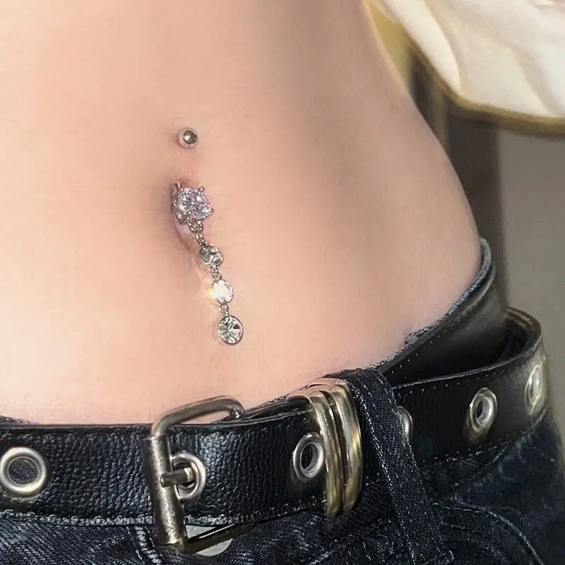LAURITAMI 14G Dangle Belly Button Rings Surgical Steel CZ Silver Rose Gold | Lightweight & Secure - view 6