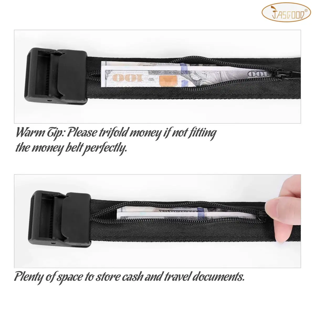 JASGOOD Black-b Travel Security Money Belt with Hidden Pocket - Fits Pant Size 31-37" - view 3