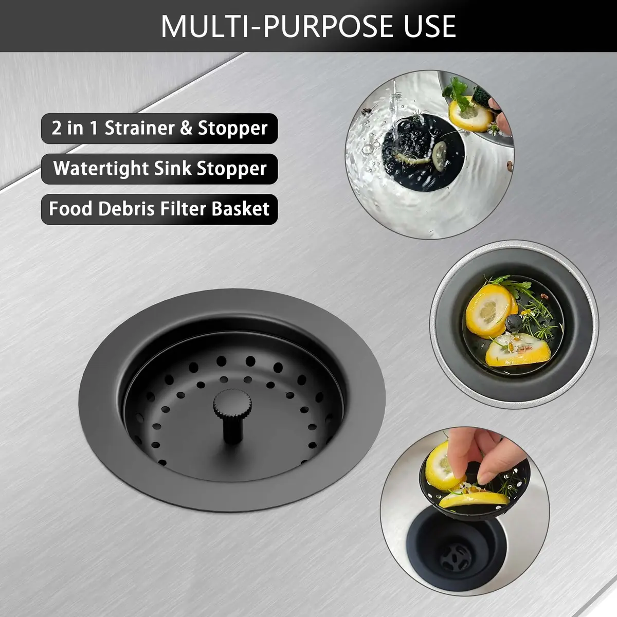 Exakey Black Sink Drain 3-1/2 Inch | Matte Black Stainless Steel Kitchen Sink Strainer Assembly Kit - view 2