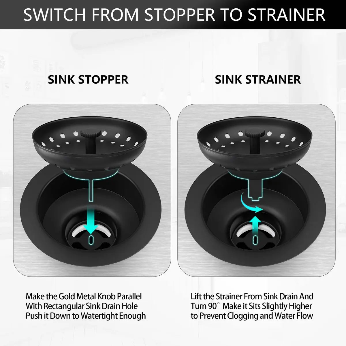 Exakey Black Sink Drain 3-1/2 Inch | Matte Black Stainless Steel Kitchen Sink Strainer Assembly Kit - view 4