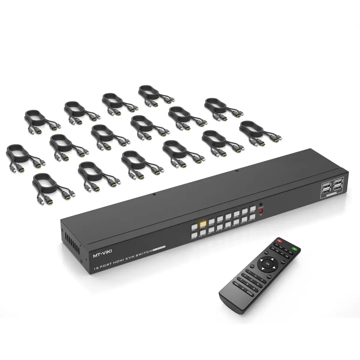 MT-VIKI 16 Port KVM Switch HDMI 4K@30Hz Rack Mount 38.8cm (15.3'') | Manages 16 Computers with 1 Monitor, Keyboard, Mouse - main product image