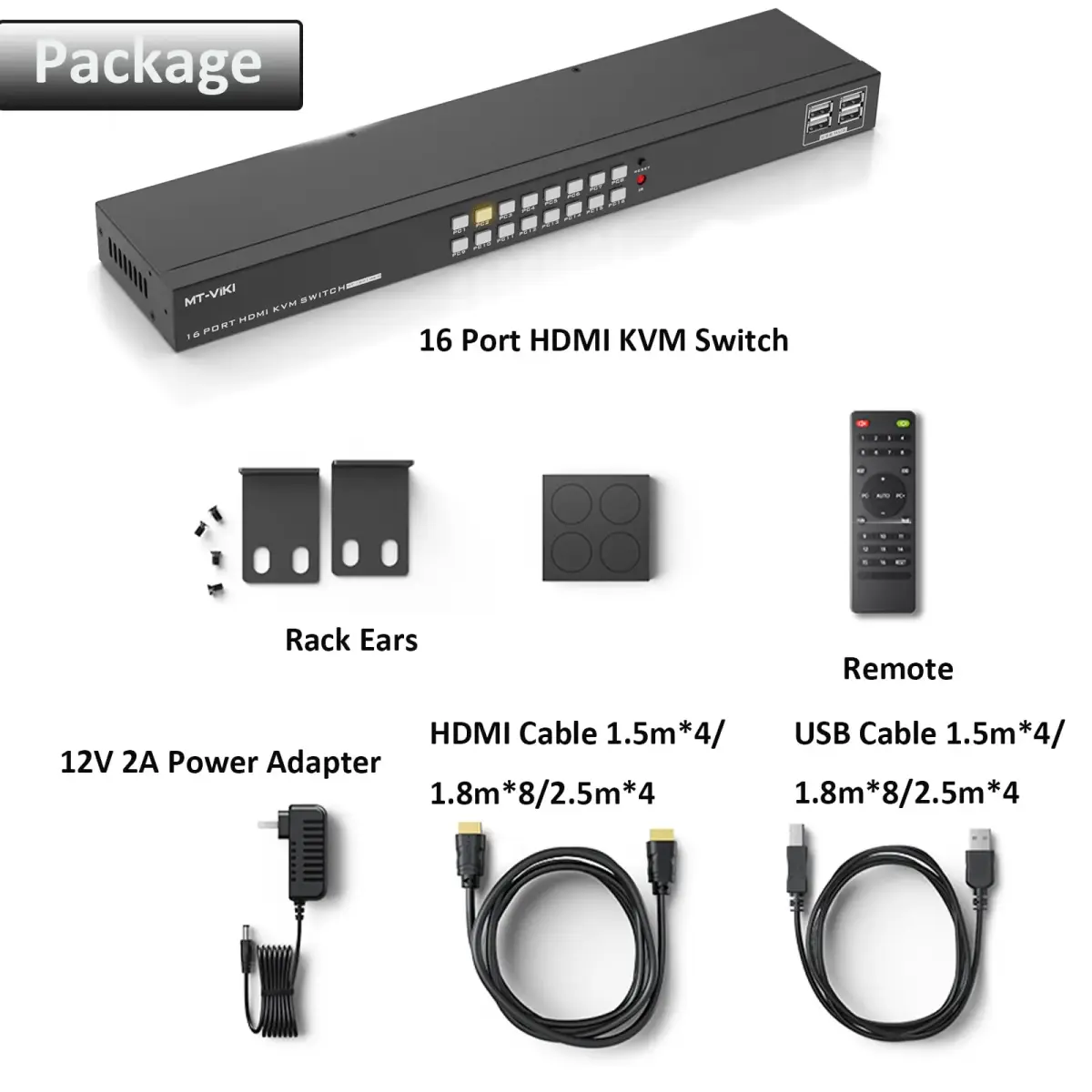 MT-VIKI 16 Port KVM Switch HDMI 4K@30Hz Rack Mount 38.8cm (15.3'') | Manages 16 Computers with 1 Monitor, Keyboard, Mouse - view 6