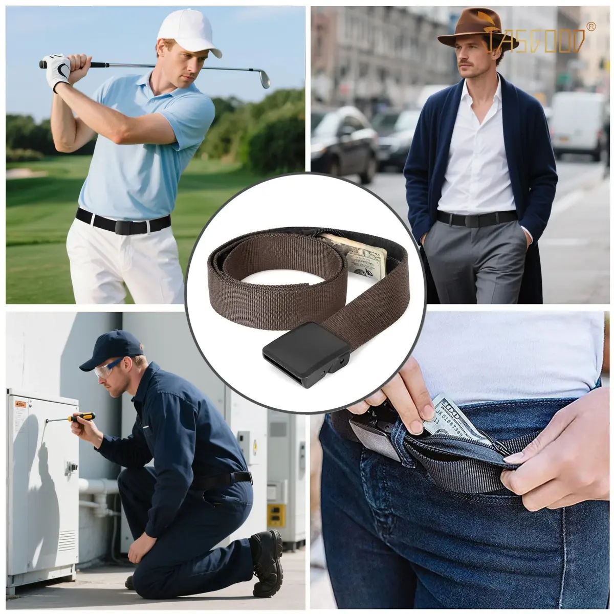 JASGOOD Dark Brown-b Travel Security Belt with Hidden Pocket - Unisex Nylon, Fits 44-50" Pant Size - view 4