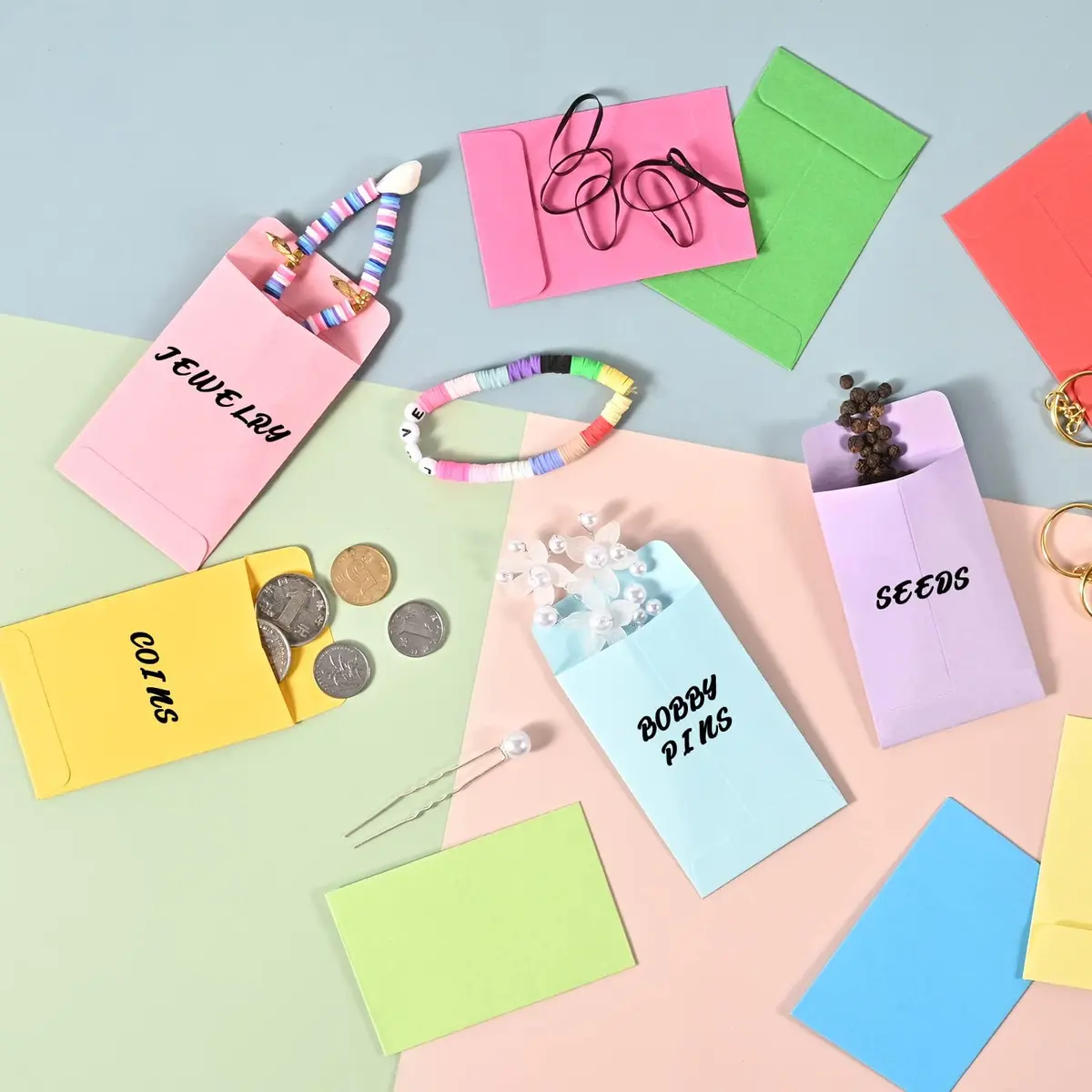 Swesara Small Envelopes 2.25 x 3.5 Inch (100-Pack) | Colorful Mini Envelopes for Seeds, Cash, Coins - view 6
