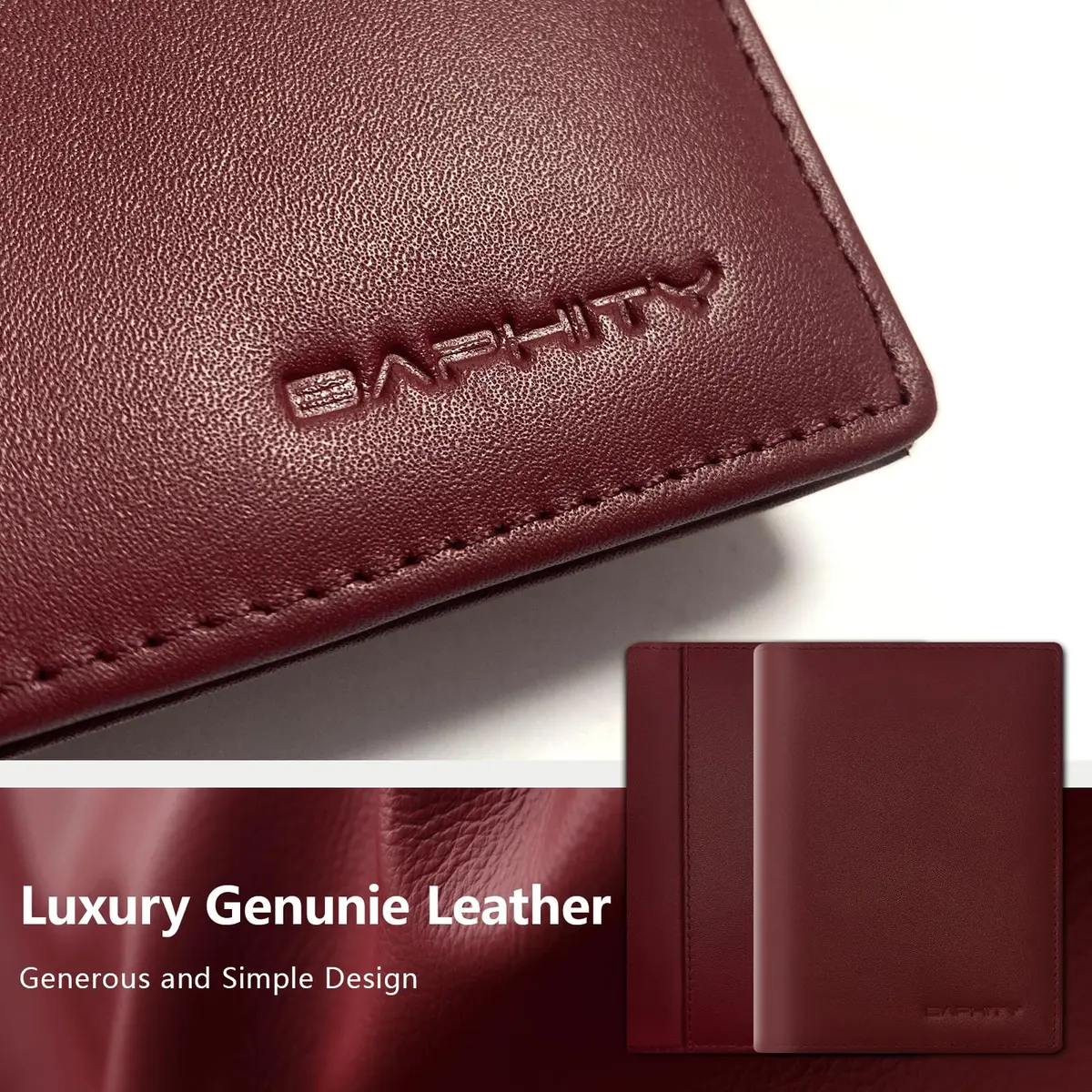 BAPHITY RFID Blocking Passport Holder Slim Travel Wallet for Women, Wine Red | Genuine Leather Multi-Slot Organizer - view 2