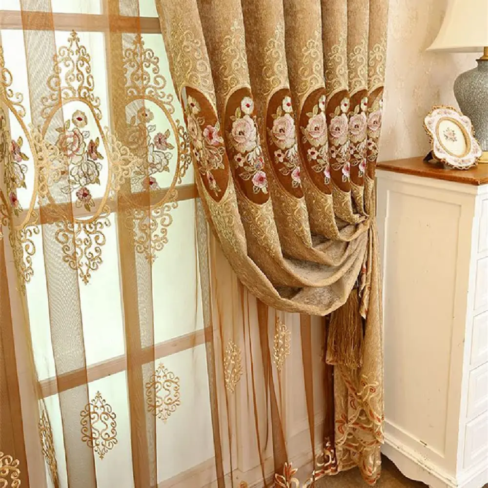 Amidoudou European Jacquard Curtains 51x84 Inch | Noise & Light Filtering for Living Room & Bedroom - view 6