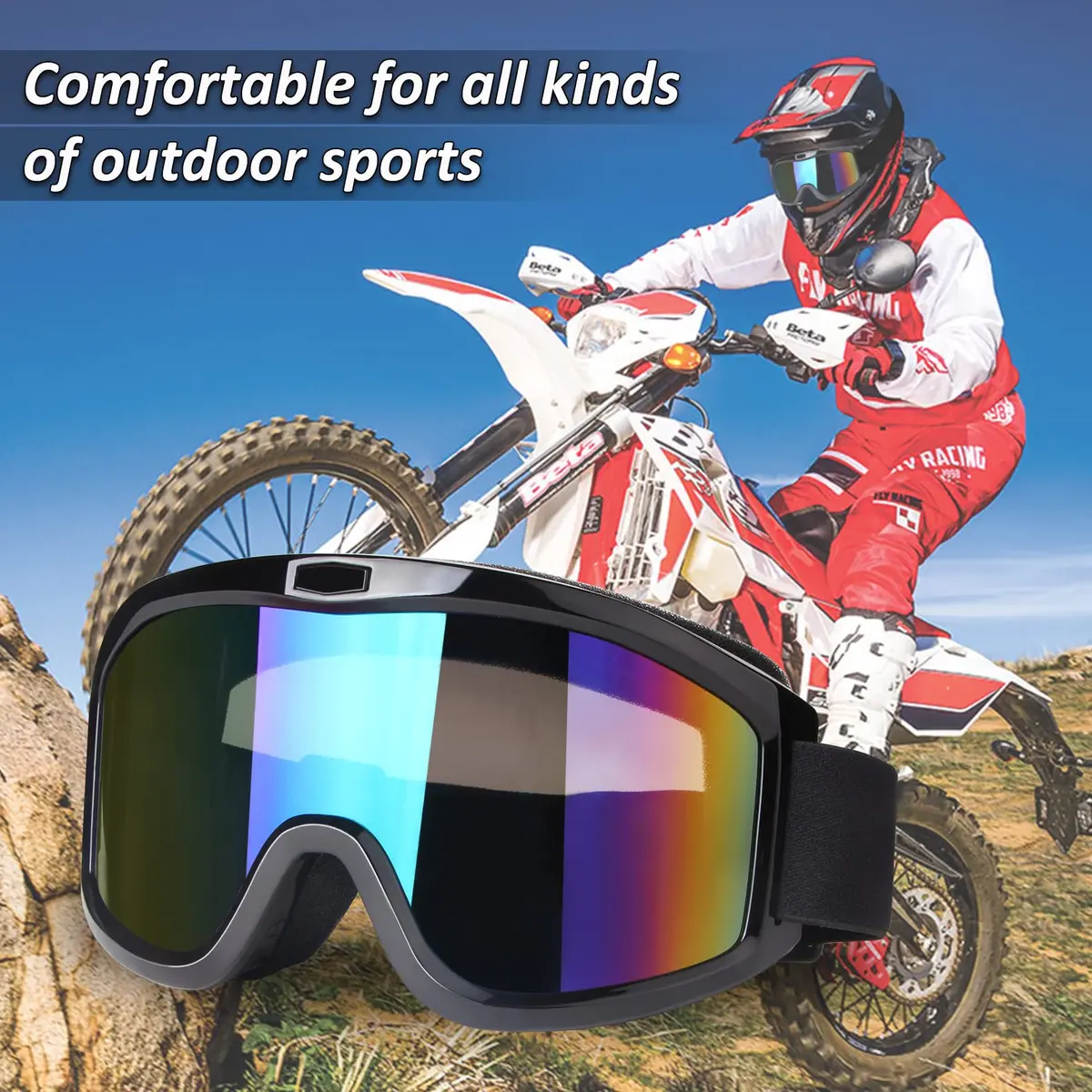 Dmeixs Motorcycle Motocross Goggles Black Frame + Color Lens | UV Protection, Anti-Fog, Impact Resistant - view 5