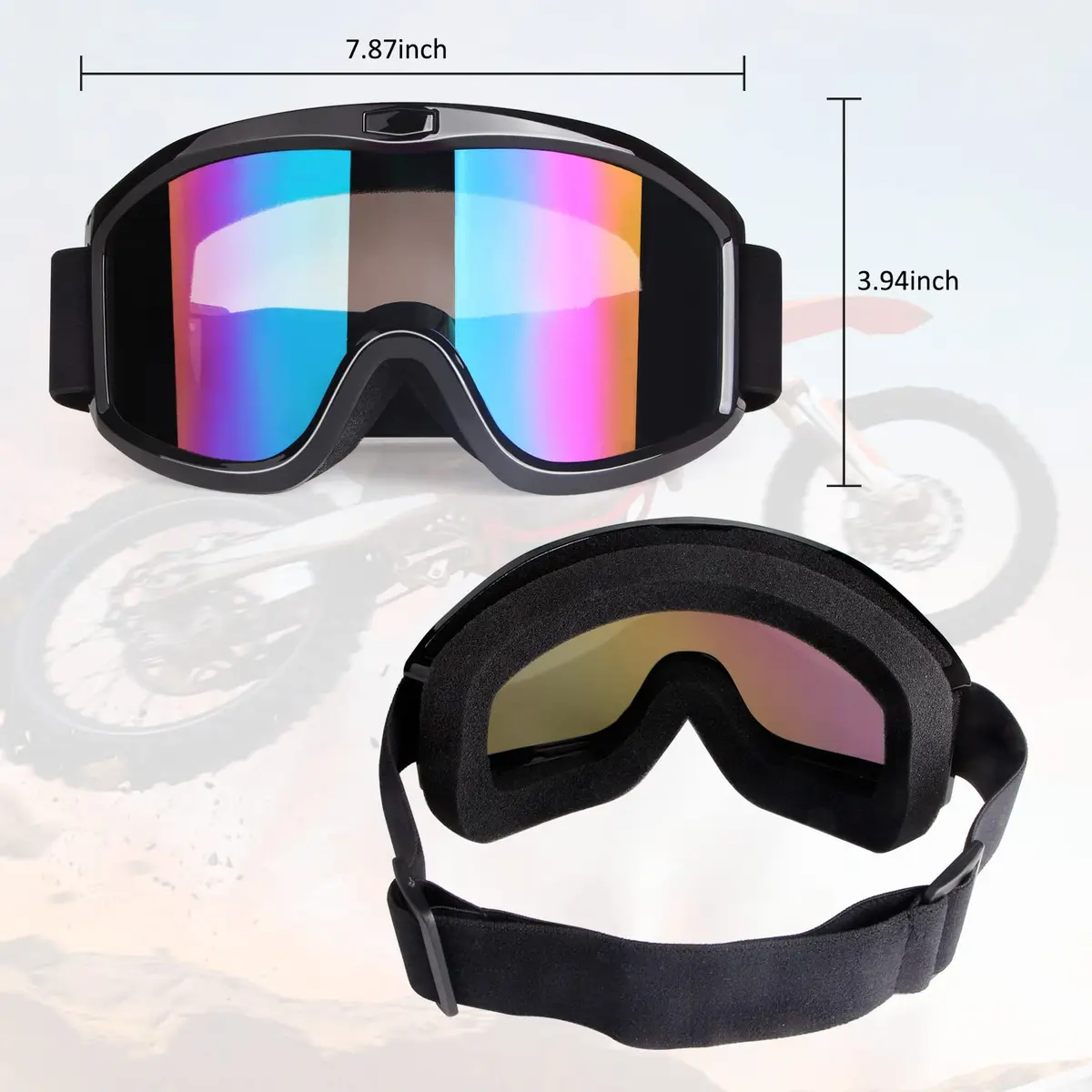 Dmeixs Motorcycle Motocross Goggles Black Frame + Color Lens | UV Protection, Anti-Fog, Impact Resistant - view 6