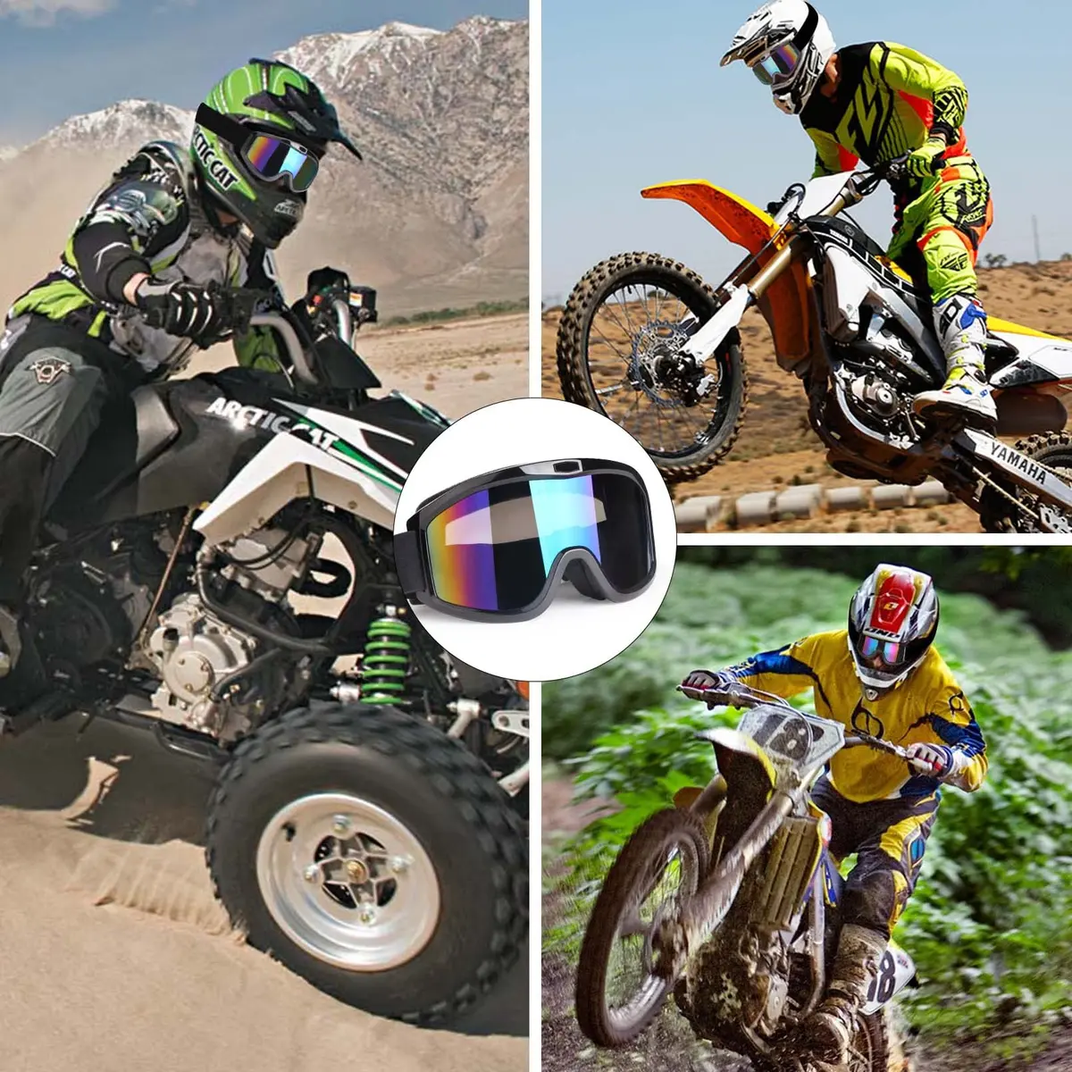 Dmeixs Motorcycle Motocross Goggles Black Frame + Color Lens | UV Protection, Anti-Fog, Impact Resistant - view 2
