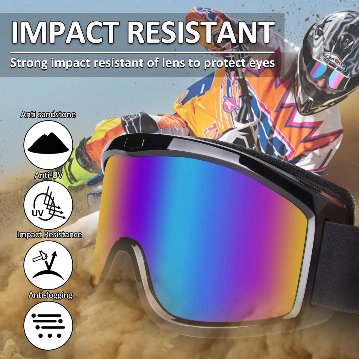 Dmeixs Motorcycle Motocross Goggles Black Frame + Color Lens | UV Protection, Anti-Fog, Impact Resistant - view 3