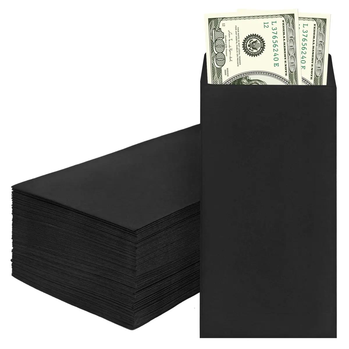 Swesara Cash Envelopes 100 Pack | Large Self-Adhesive Money Envelopes for Cash & Coins (6.7 x 3.5") - main product image