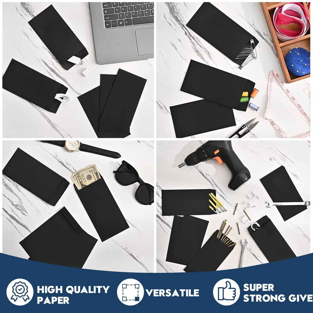 Swesara Cash Envelopes 100 Pack | Large Self-Adhesive Money Envelopes for Cash & Coins (6.7 x 3.5") - view 6