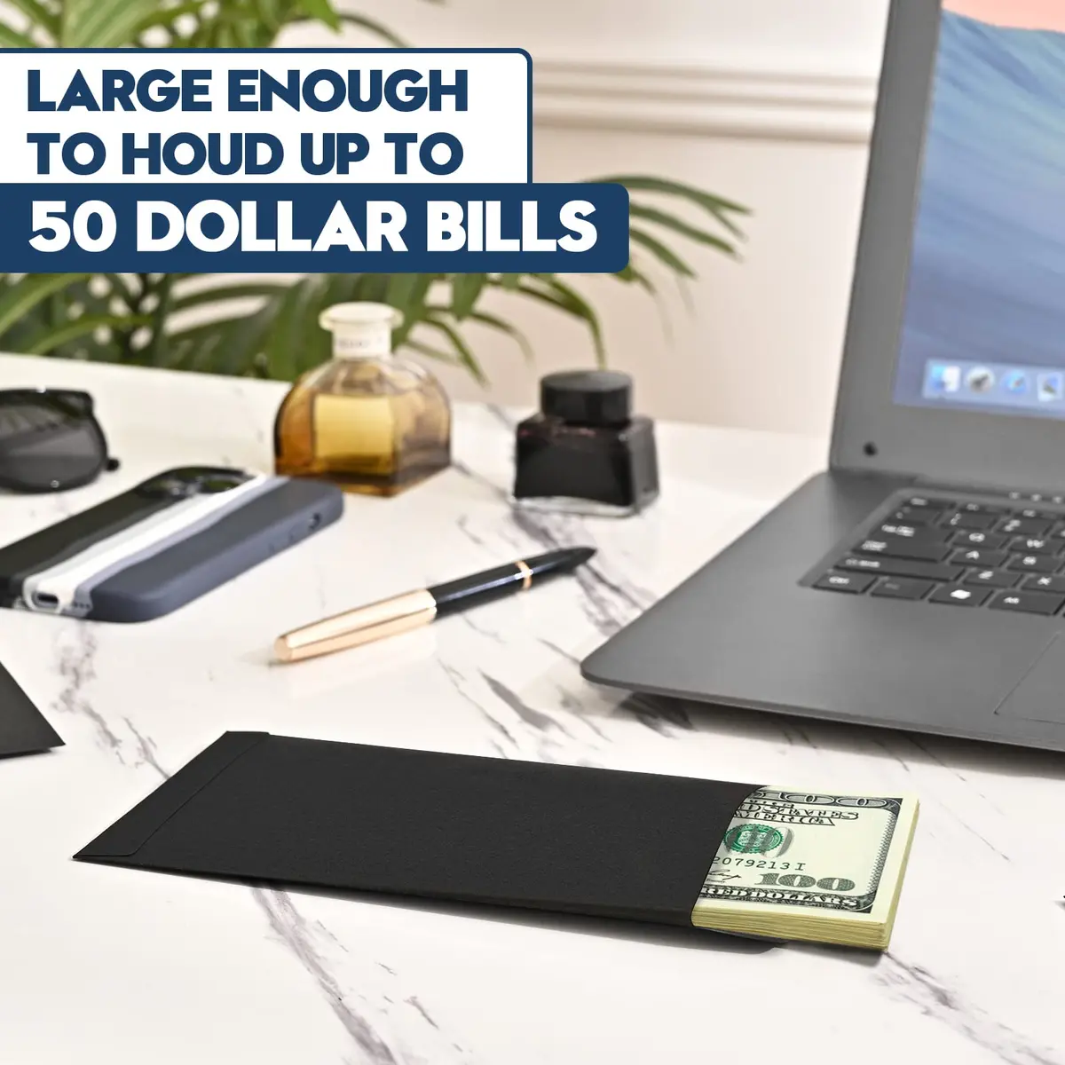 Swesara Cash Envelopes 100 Pack | Large Self-Adhesive Money Envelopes for Cash & Coins (6.7 x 3.5") - view 3