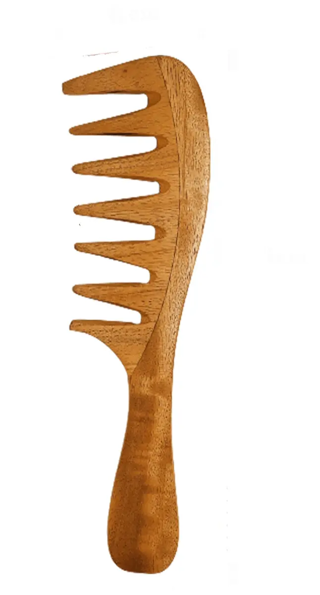 RUFIYS Wooden Curly Hair Wide Tooth Comb | Neem Wood Detangler for Women & Men, Hair Growth, Anti Dandruff (70 words) - main product image