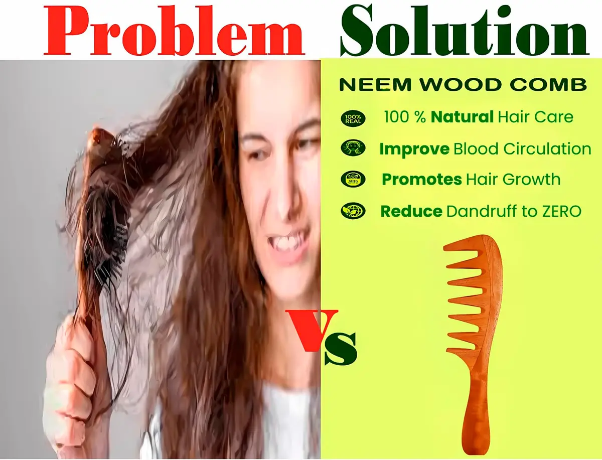 RUFIYS Wooden Curly Hair Wide Tooth Comb | Neem Wood Detangler for Women & Men, Hair Growth, Anti Dandruff (70 words) - view 5