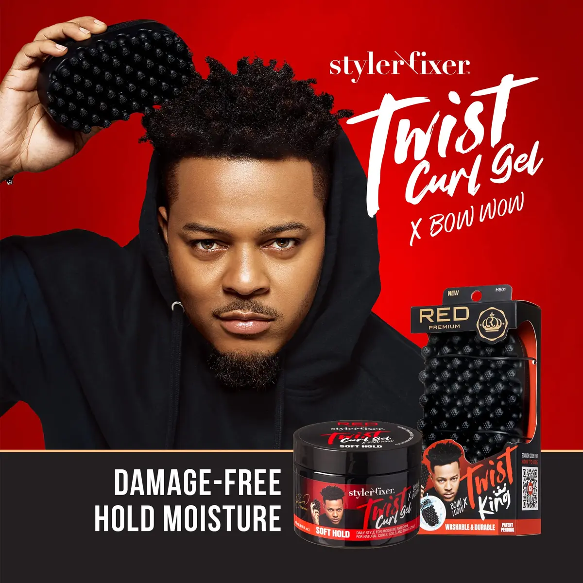 Red by Kiss Hair Brush & Twist Gel Set for Curly Hair | Nourishing & Durable Styling Tools - view 3