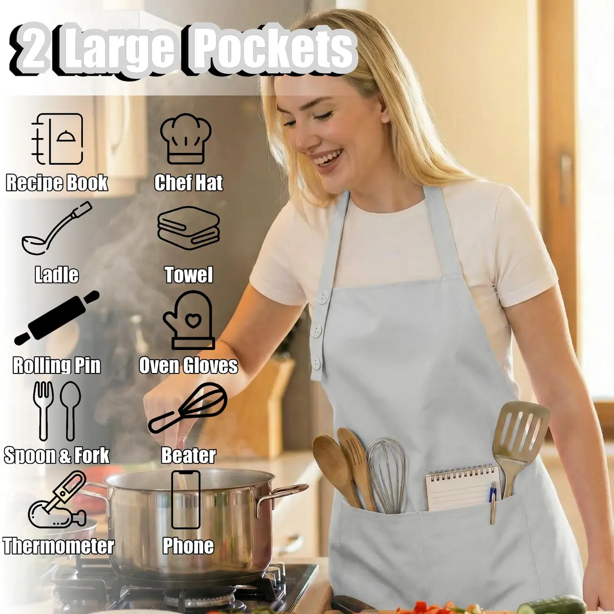 TOSHE Kitchen Apron for Women & Men Waterdrop Resistant, Adjustable Button | Water-Resistant, Adjustable Fit - view 2