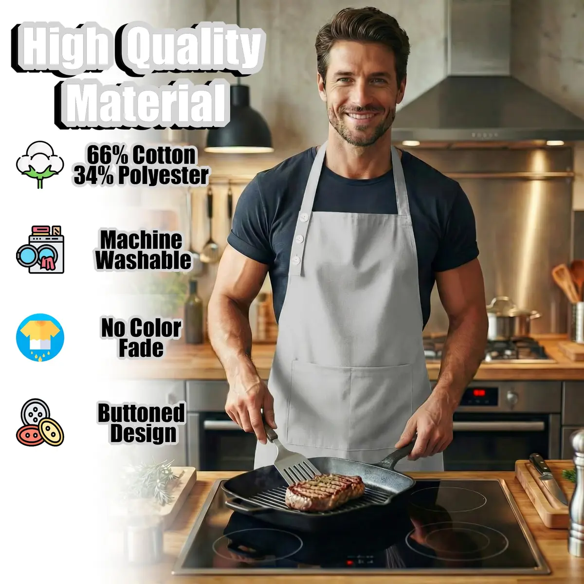 TOSHE Kitchen Apron for Women & Men Waterdrop Resistant, Adjustable Button | Water-Resistant, Adjustable Fit - view 3