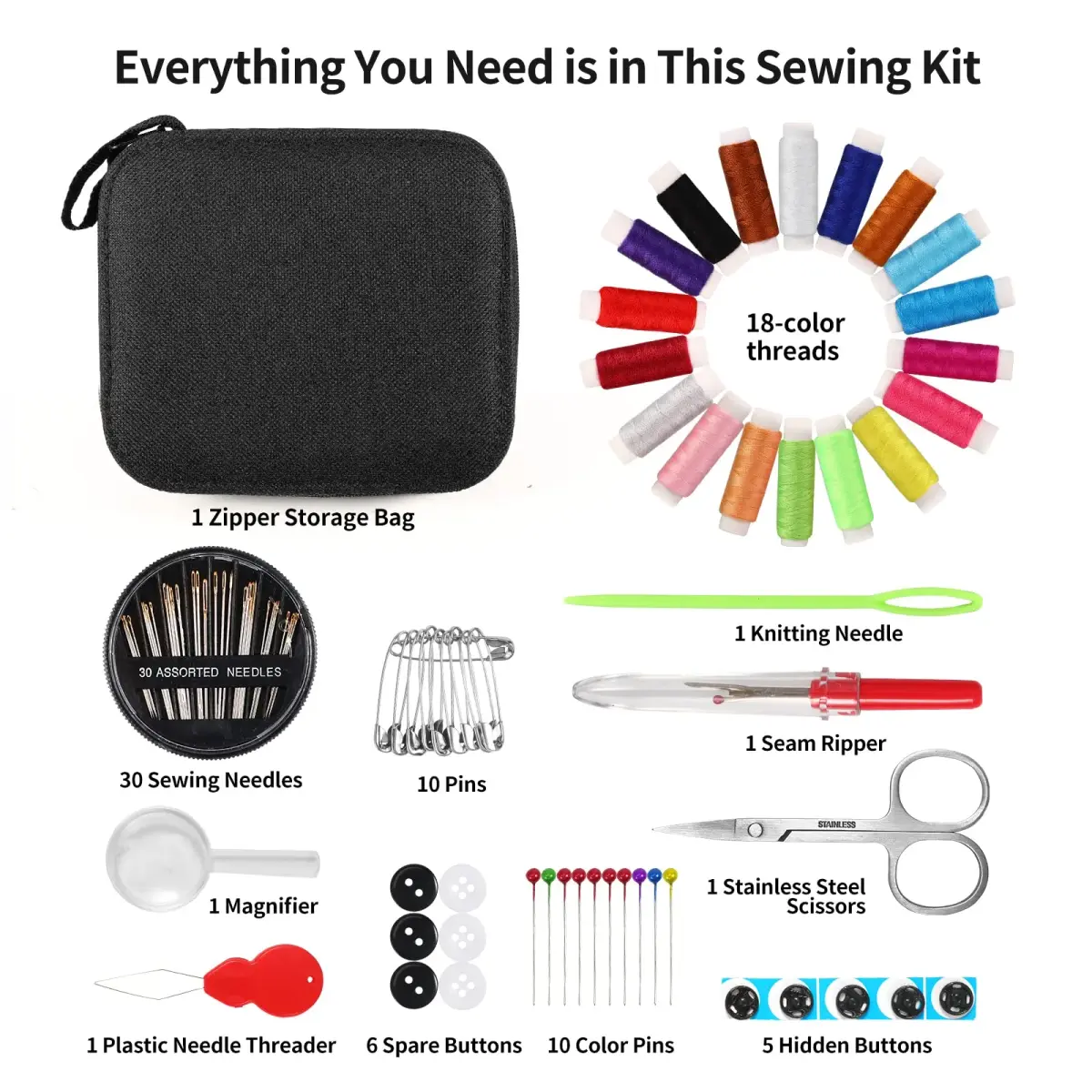 Marcoon Basic Sewing Kit with 18 Colors Thread, Needles, Scissors & Accessories | All-in-One Repair Solution - view 2