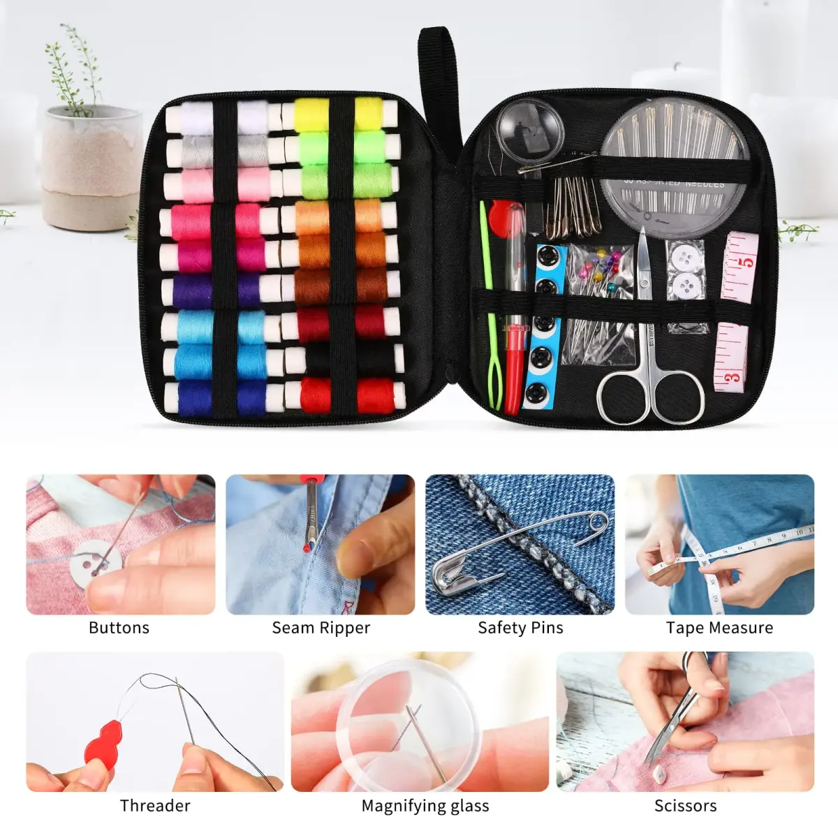 Marcoon Basic Sewing Kit with 18 Colors Thread, Needles, Scissors & Accessories | All-in-One Repair Solution - view 3