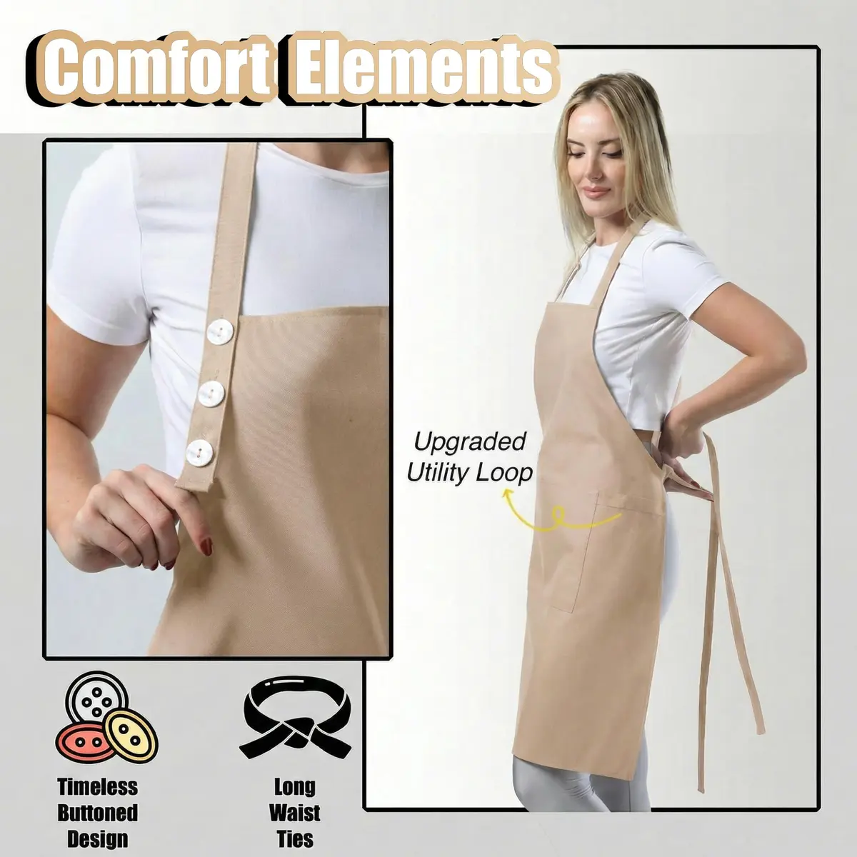 TOSHE Kitchen Apron for Women & Men Waterdrop Resistant, Adjustable Button | Water-Resistant Cotton Blend Apron - view 6