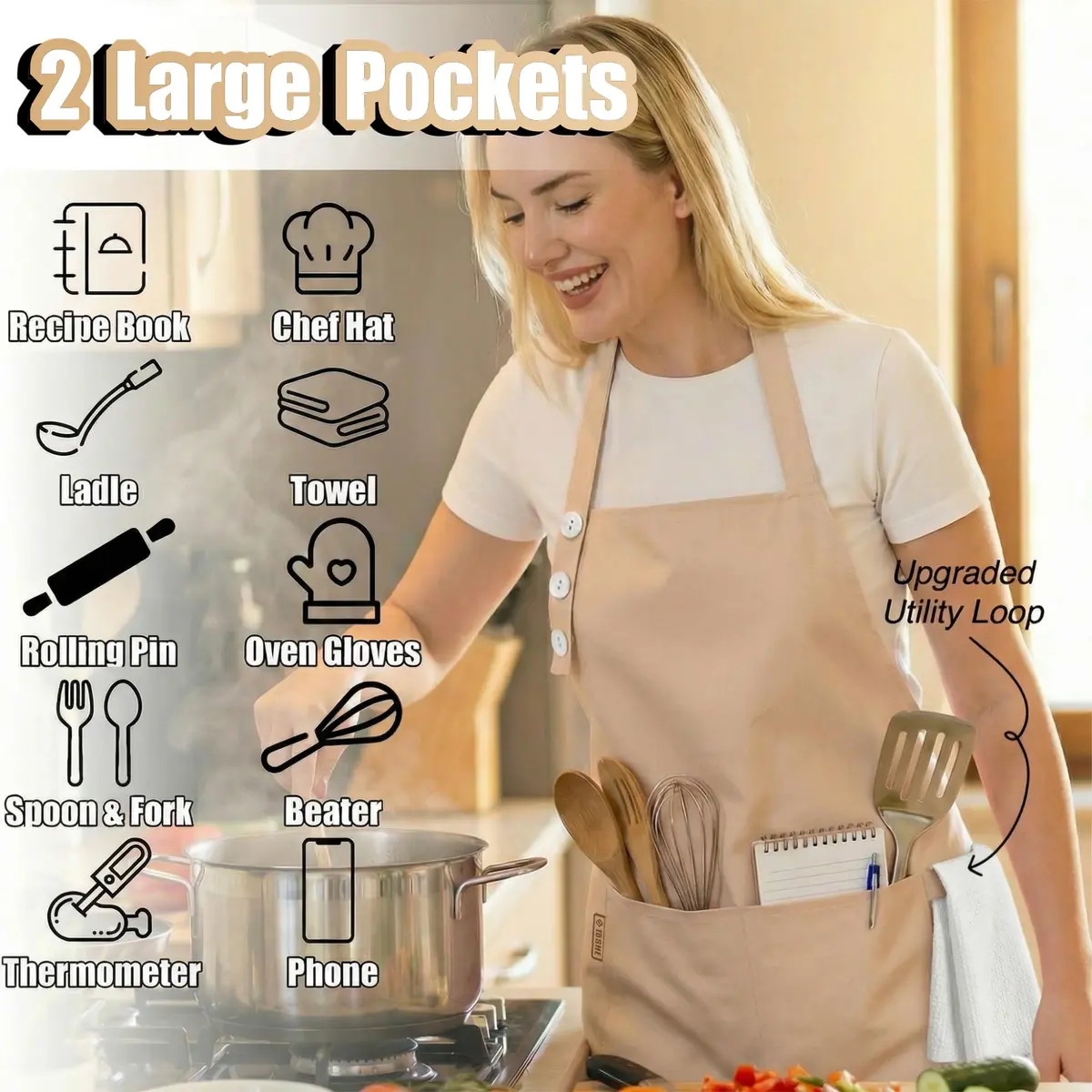 TOSHE Kitchen Apron for Women & Men Waterdrop Resistant, Adjustable Button | Water-Resistant Cotton Blend Apron - view 2