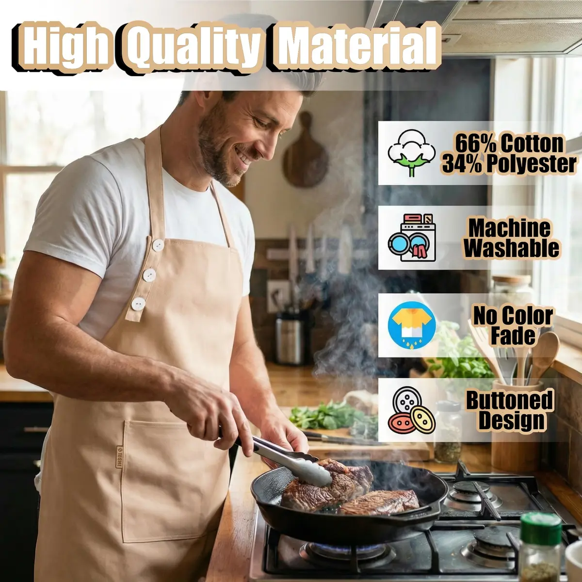 TOSHE Kitchen Apron for Women & Men Waterdrop Resistant, Adjustable Button | Water-Resistant Cotton Blend Apron - view 3