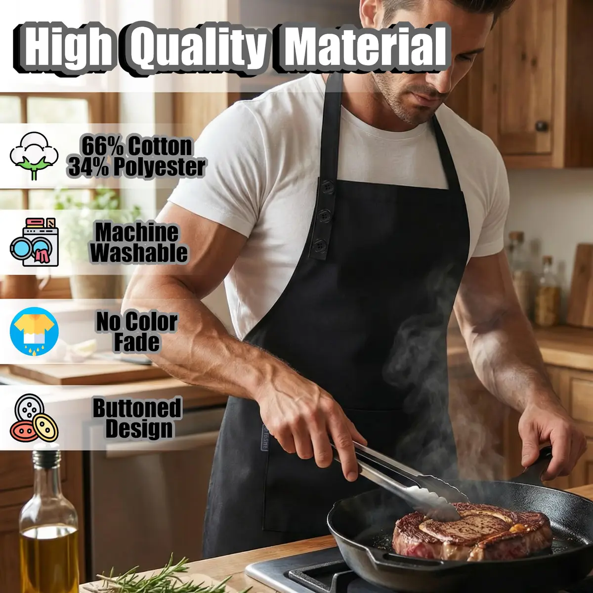 TOSHE Kitchen Apron for Women & Men Waterdrop Resistant, Adjustable Button | Water-Resistant, Adjustable Fit - view 2