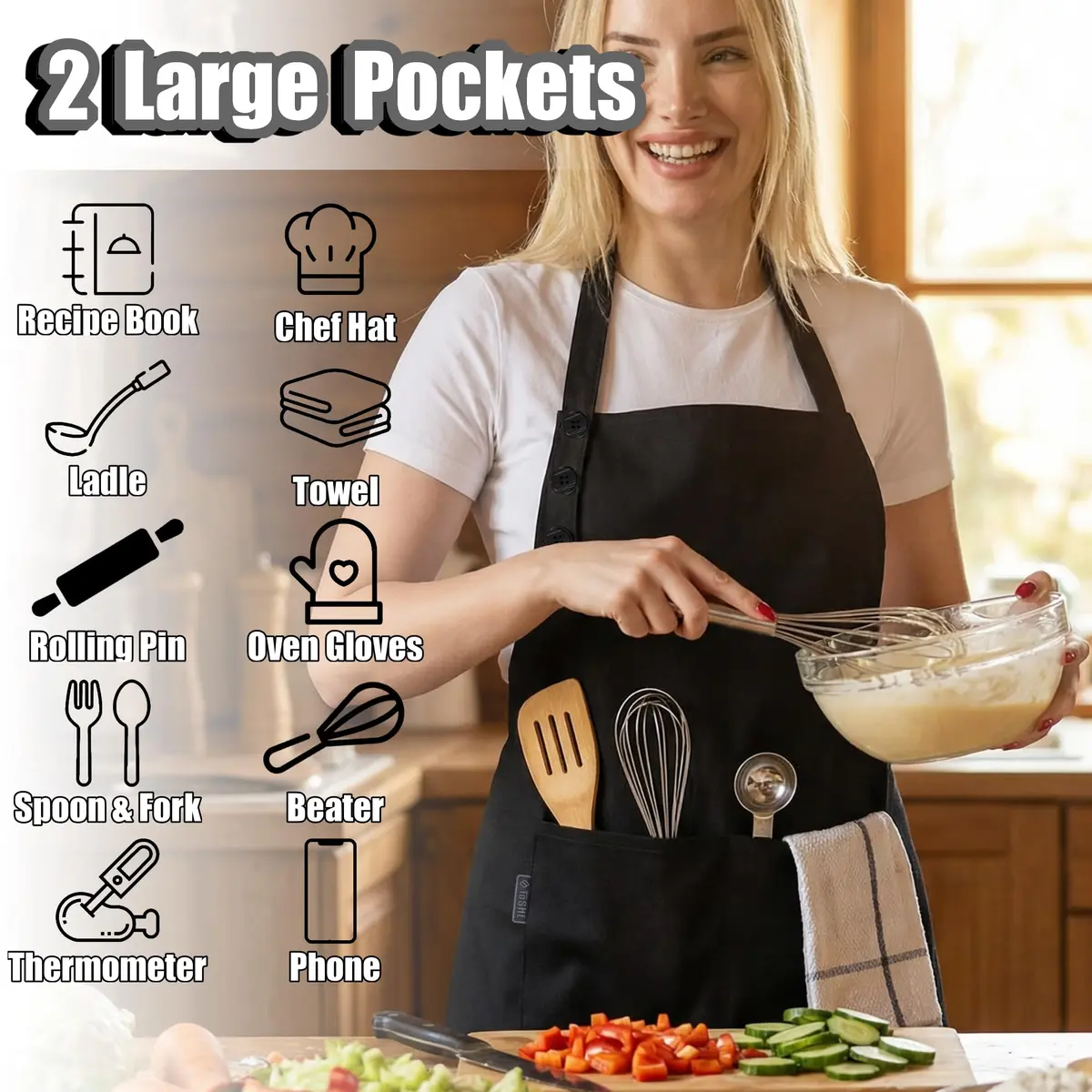TOSHE Kitchen Apron for Women & Men Waterdrop Resistant, Adjustable Button | Water-Resistant, Adjustable Fit - view 3