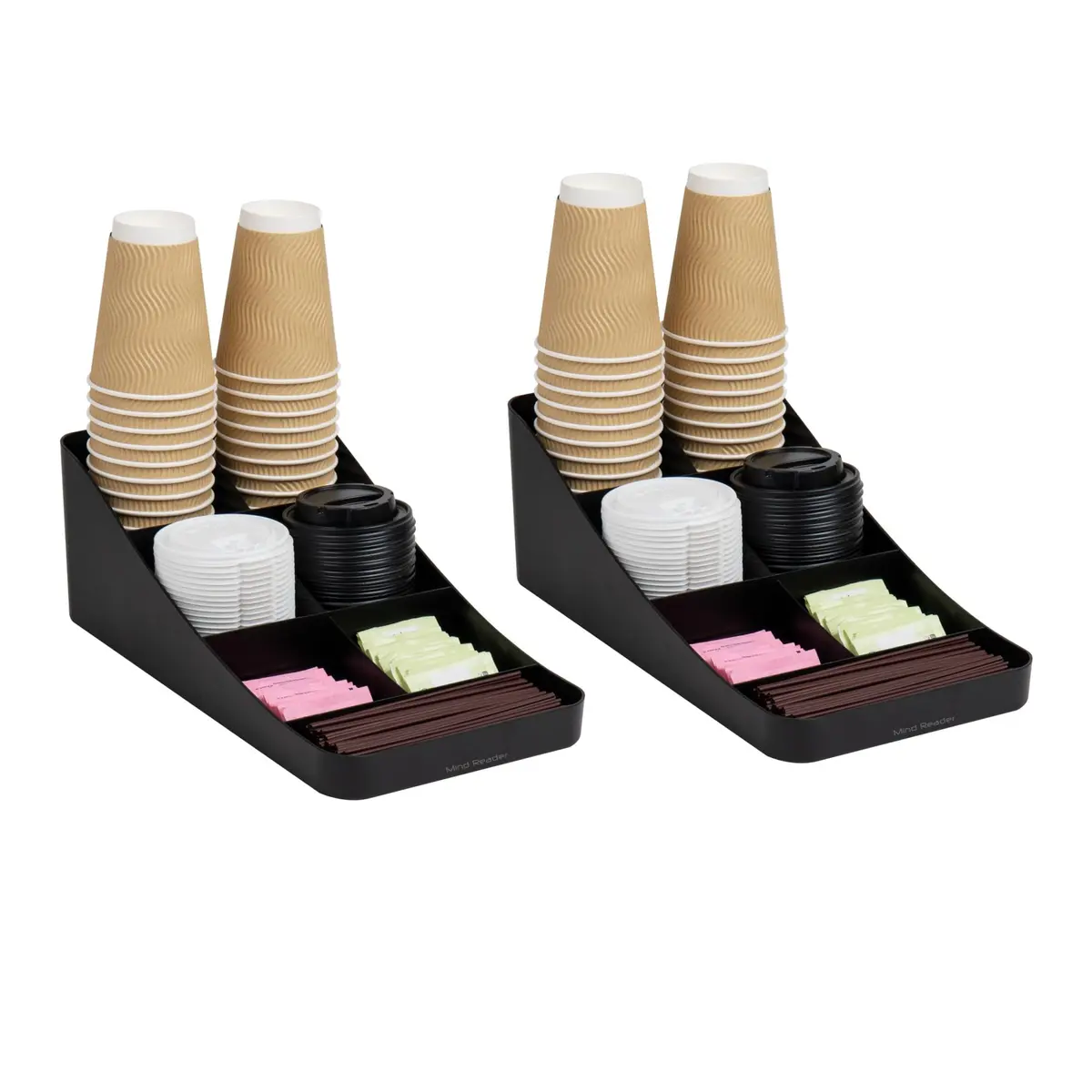 Mind Reader 7-Compartment Coffee Condiment Organizer, Set of 2, Black | Countertop Station for Coffee Bar, Breakroom, Kitchen - main product image