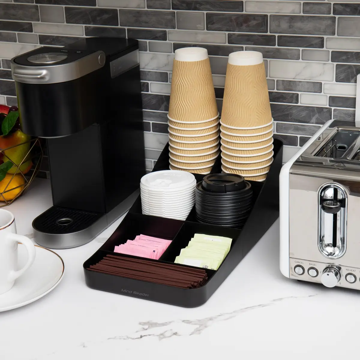Mind Reader 7-Compartment Coffee Condiment Organizer, Set of 2, Black | Countertop Station for Coffee Bar, Breakroom, Kitchen - view 2