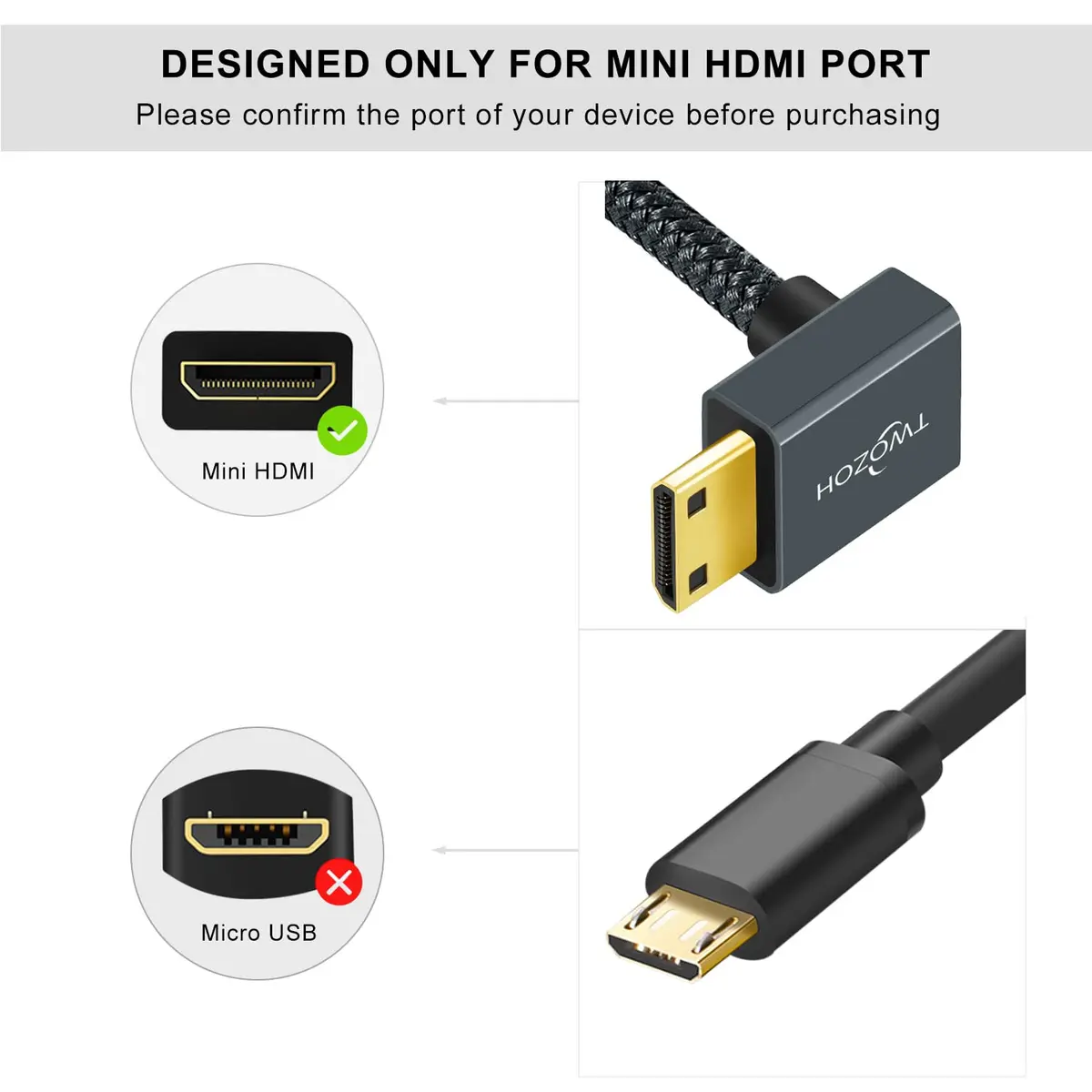 Twozoh Mini HDMI to HDMI Female Adapter Cable 0.18m (0.6FT) | Supports 4K 60Hz HDR - view 5