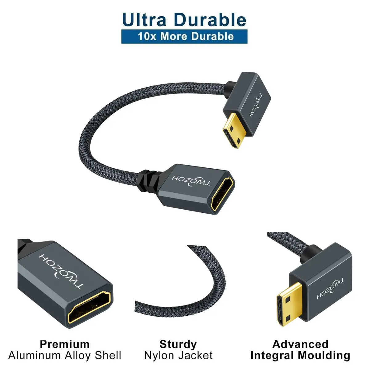 Twozoh Mini HDMI to HDMI Female Adapter Cable 0.18m (0.6FT) | Supports 4K 60Hz HDR - view 4