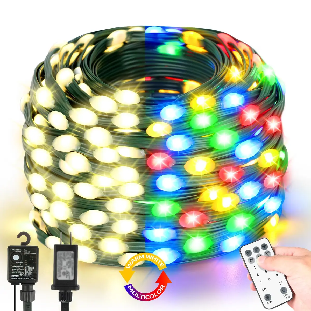Tcamp 164ft 500 LED Color Changing Christmas Lights | Warm White & Multicolor, 500 LEDs - main product image