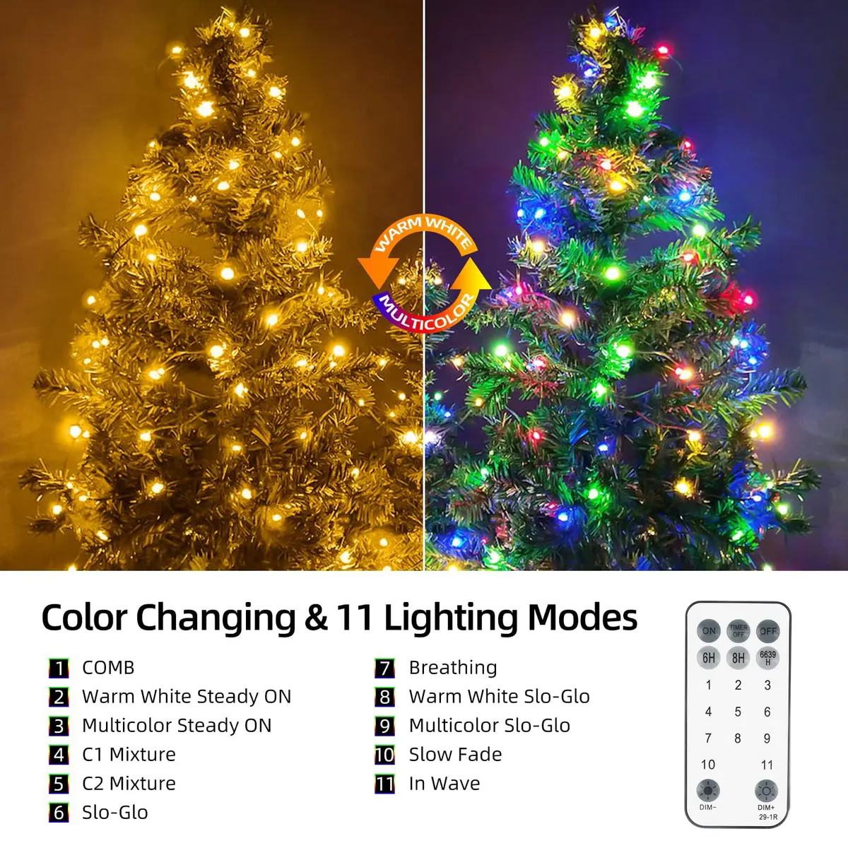 Tcamp 164ft 500 LED Color Changing Christmas Lights | Warm White & Multicolor, 500 LEDs - view 2