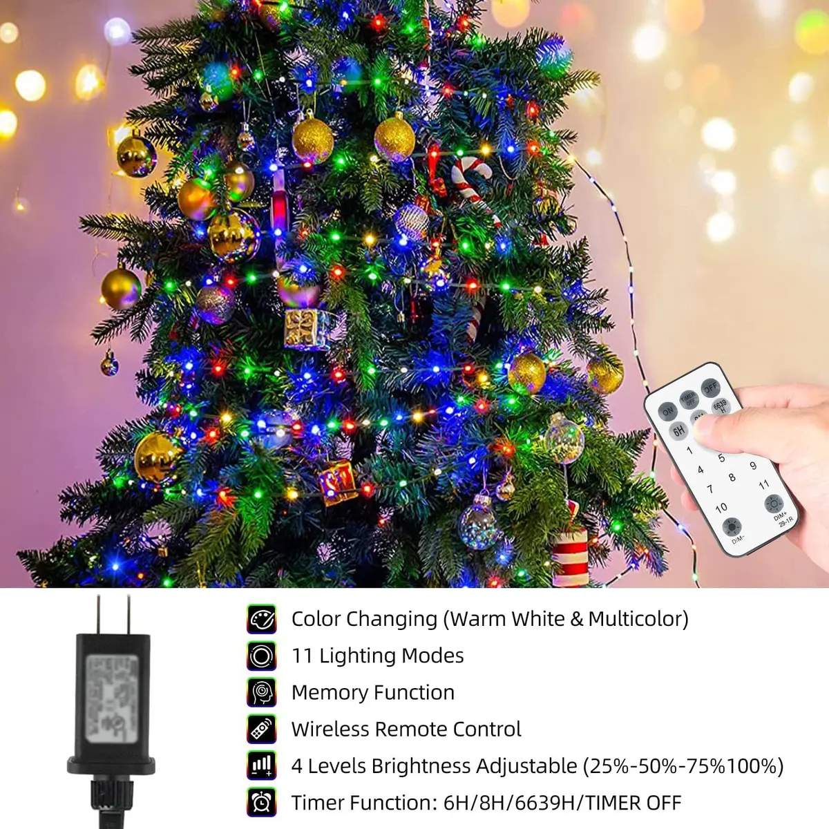 Tcamp 164ft 500 LED Color Changing Christmas Lights | Warm White & Multicolor, 500 LEDs - view 4