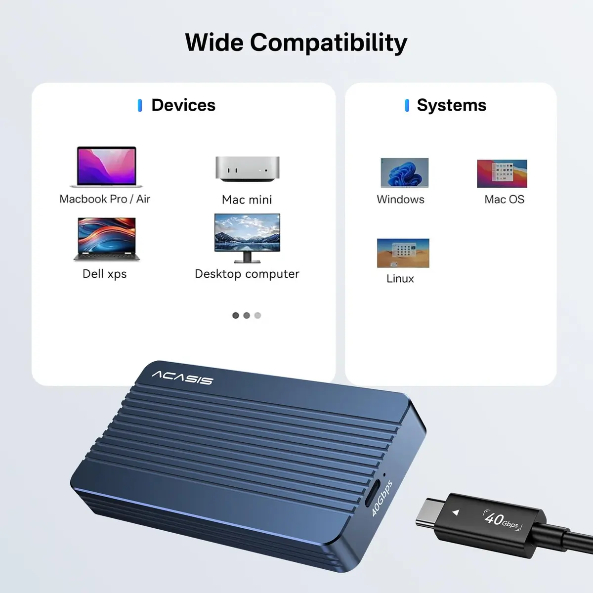 FREEGENE ACASIS 40Gbps M.2 NVMe SSD Enclosure, TBU 405 for M1 M2 Pro/Max | USB4/3.2/3.1/3.0/2.0 Support - view 5