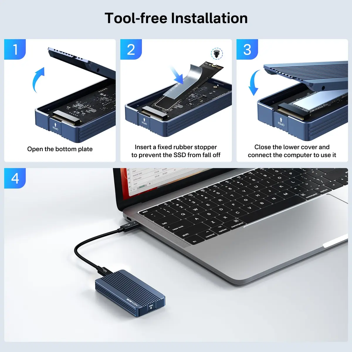 FREEGENE ACASIS 40Gbps M.2 NVMe SSD Enclosure, TBU 405 for M1 M2 Pro/Max | USB4/3.2/3.1/3.0/2.0 Support - view 6