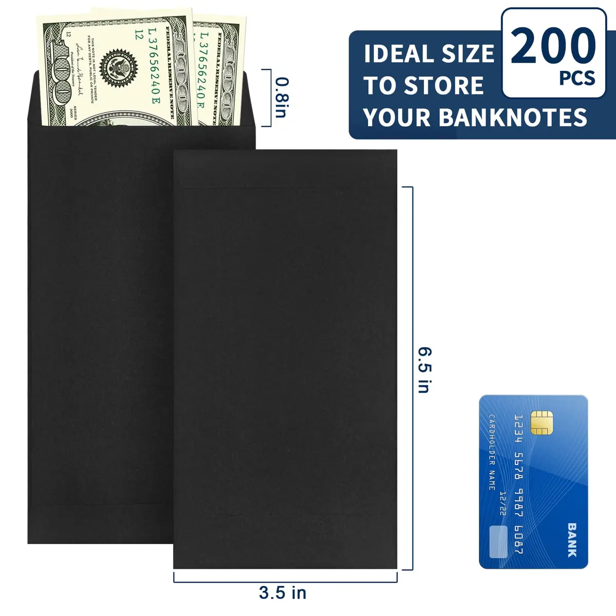 Swesara 200 Pack Cash Envelopes for Budgeting | Large Self-Adhesive Money Envelopes for Cash & Coins - view 2
