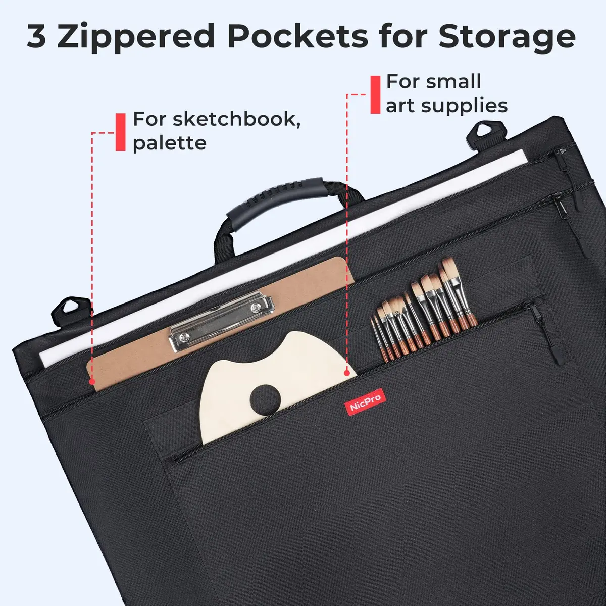 Nicpro Light Weight Art Portfolio Bag, 32x42 Extra Large Art Portfolio Case | Water-Resistant, Collapsible, Durable Nylon - view 6